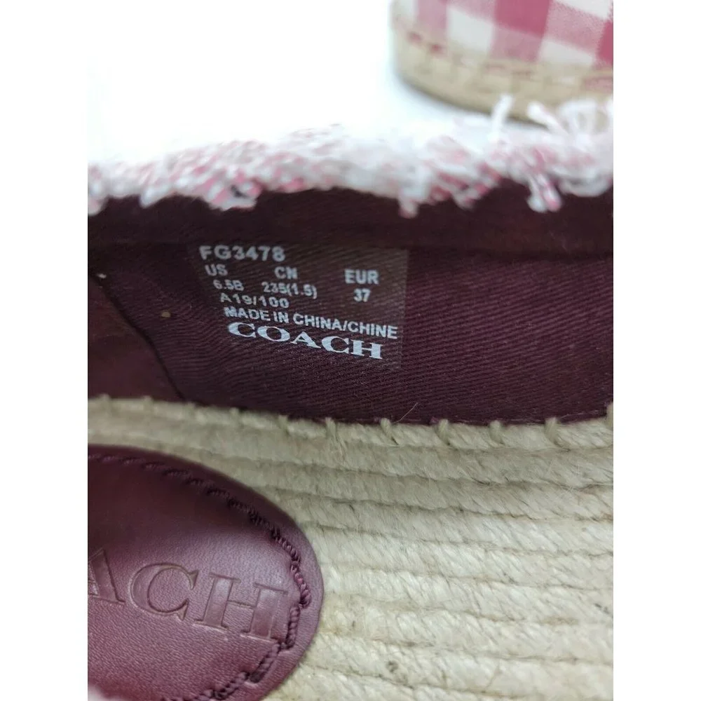 COACH CELINA GINGHAM ESPADRILLE STRAWBERRY/CHALK SHOES WOMEN'S SIZE 6.5